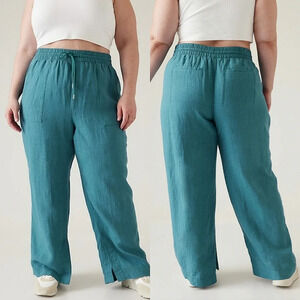 Athleta Retreat Linen Wide Leg Pant In Borealis Green Teal Plus Size 20 NWOT